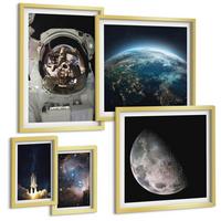 BILDER SET 5er Set - 50x50 cm & 20x30 cm & 40x60 cm Goldrahmen - Weltraum Erde Rakete Galaxie - Goldfarben, Kunststoff (40/60cm) - TULUP