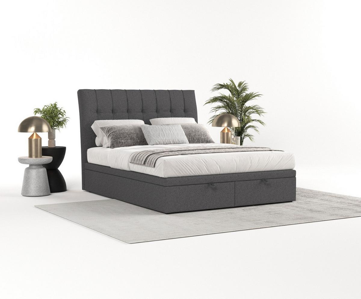 POLSTERBETT Kelsea mit Stauraum 120/200 cm Anthrazit im Megan Stoff - Anthrazit/Schwarz, Holz/Holzwerkstoff (120/200cm) - AltaBeds