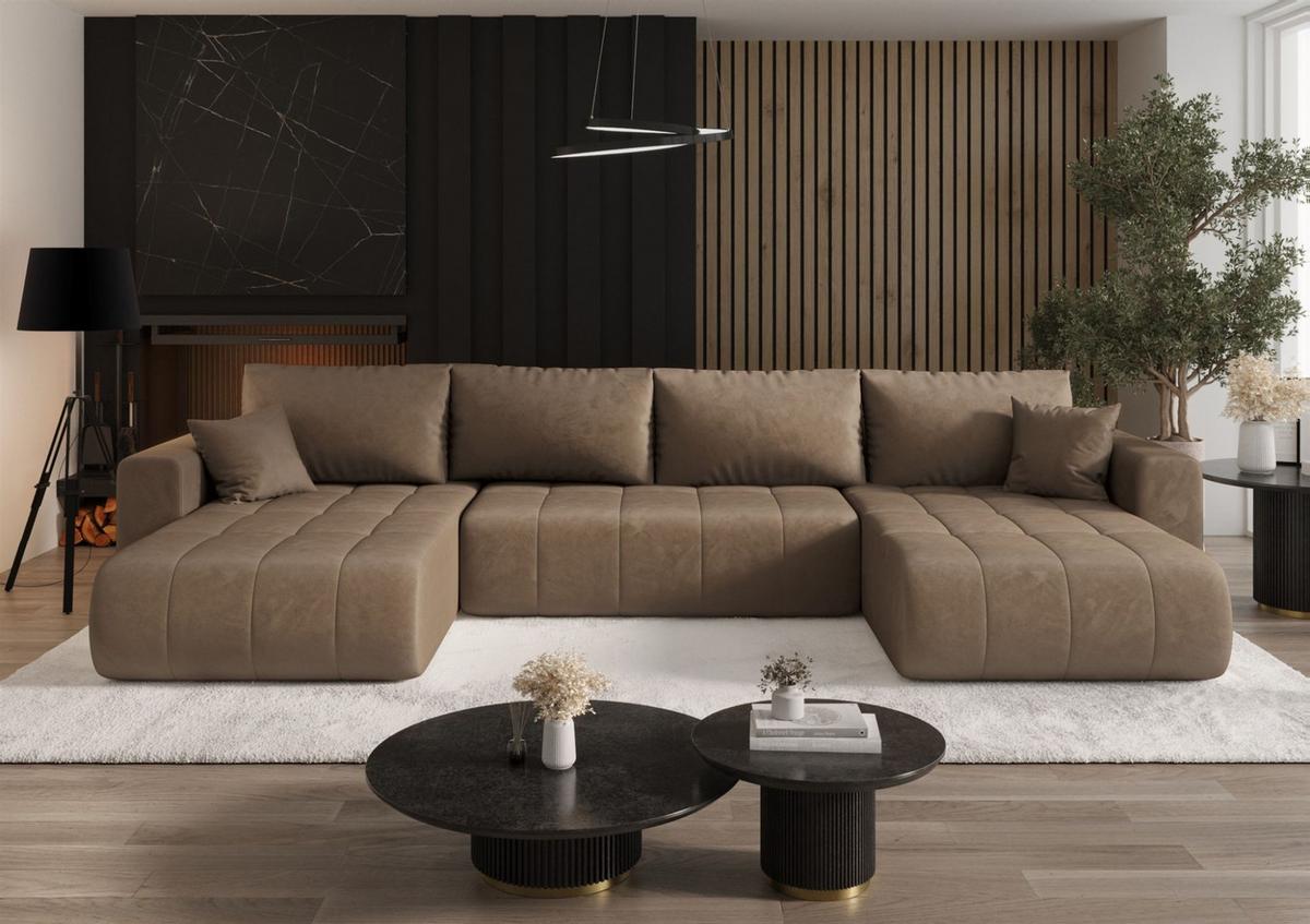 WOHNLANDSCHAFT Camila In Monolith - Braun, Holzwerkstoff/Textil (384/85/175cm) - Fun Möbel