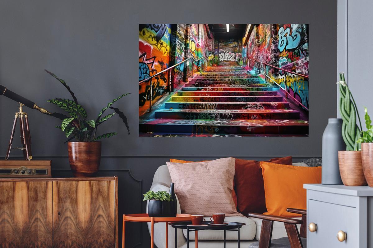 WANDTATTOO Treppe - Graffiti - Farben - Kunst Wandsticker 120x80 cm - Multicolor, Kunststoff (120/80/0.1cm) - MuchoWow