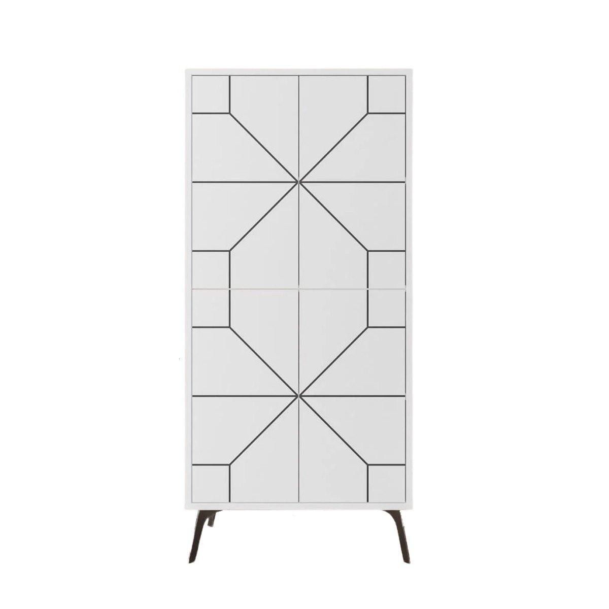 HIGHBOARD mit 4 weißen Türen und schwarzen Dekorationen H136 cm - Dune - Weiß, Holzwerkstoff (35.6/136/62.6cm) - Calicosy