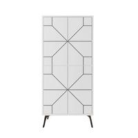 HIGHBOARD mit 4 weißen Türen und schwarzen Dekorationen H136 cm - Dune - Weiß, Holzwerkstoff (35.6/136/62.6cm) - Calicosy