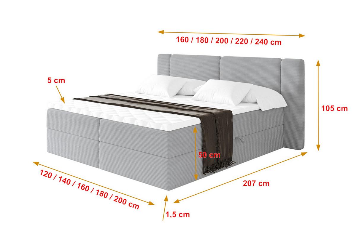 BOXBETT mit Matratze H3 - EVON - 180x200 cm Grau - Graubraun, Holzwerkstoff (180/200cm) - ALTDECOR