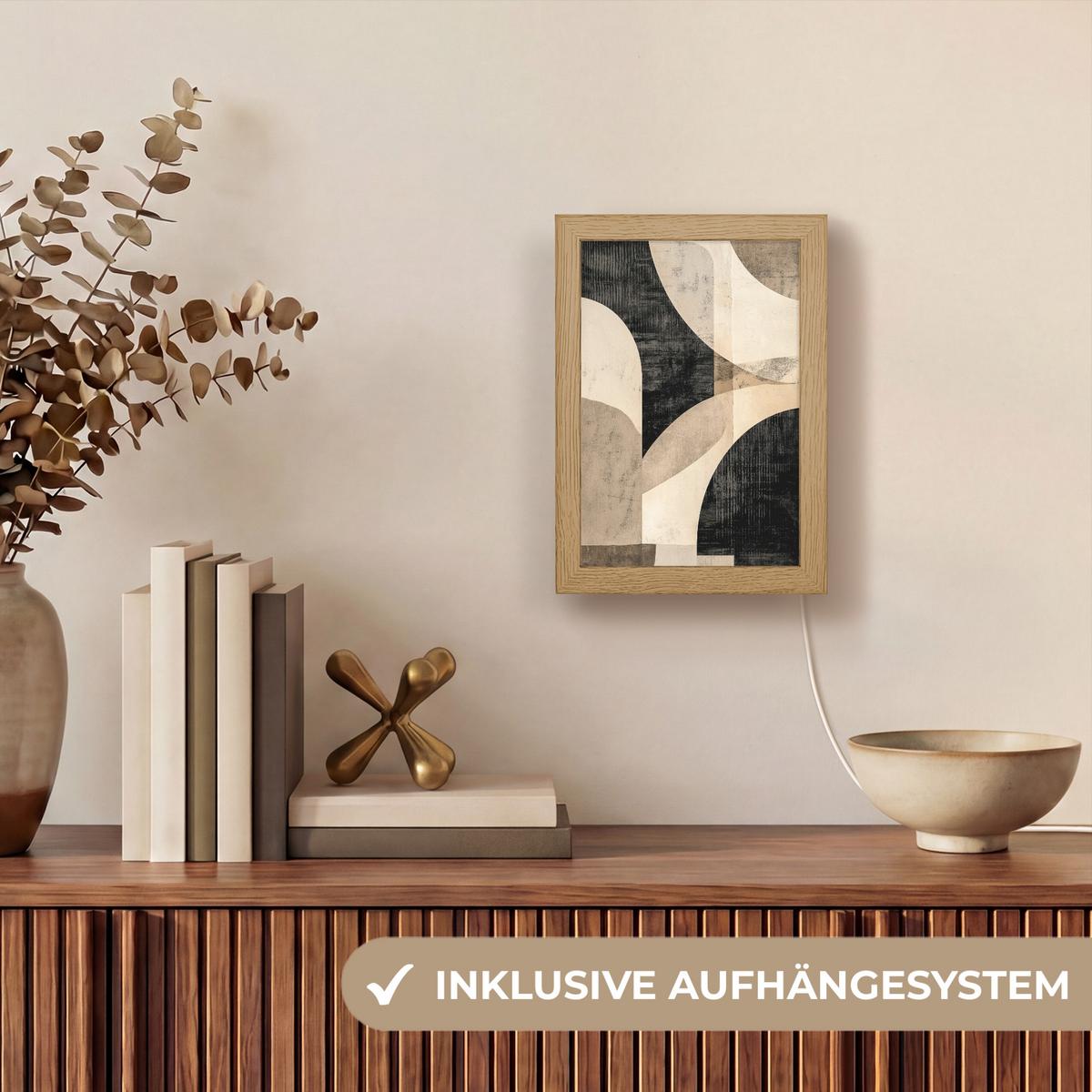 WANDLEUCHTE Abstrakt - Formen - Modern - Beige 15x20 cm - Grau, Holzwerkstoff (15/20/8cm) - OnlyWow