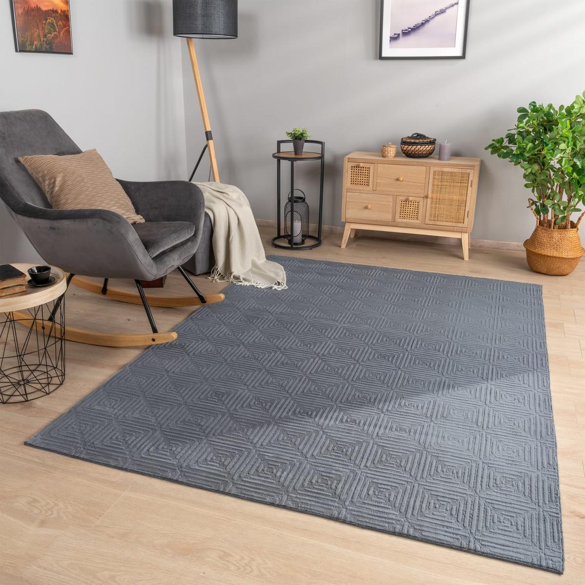 FLACHWEBETEPPICH Boho Anthrazit 120 x 160 cm - Anthrazit, Kunststoff (120/160cm) - TT Home