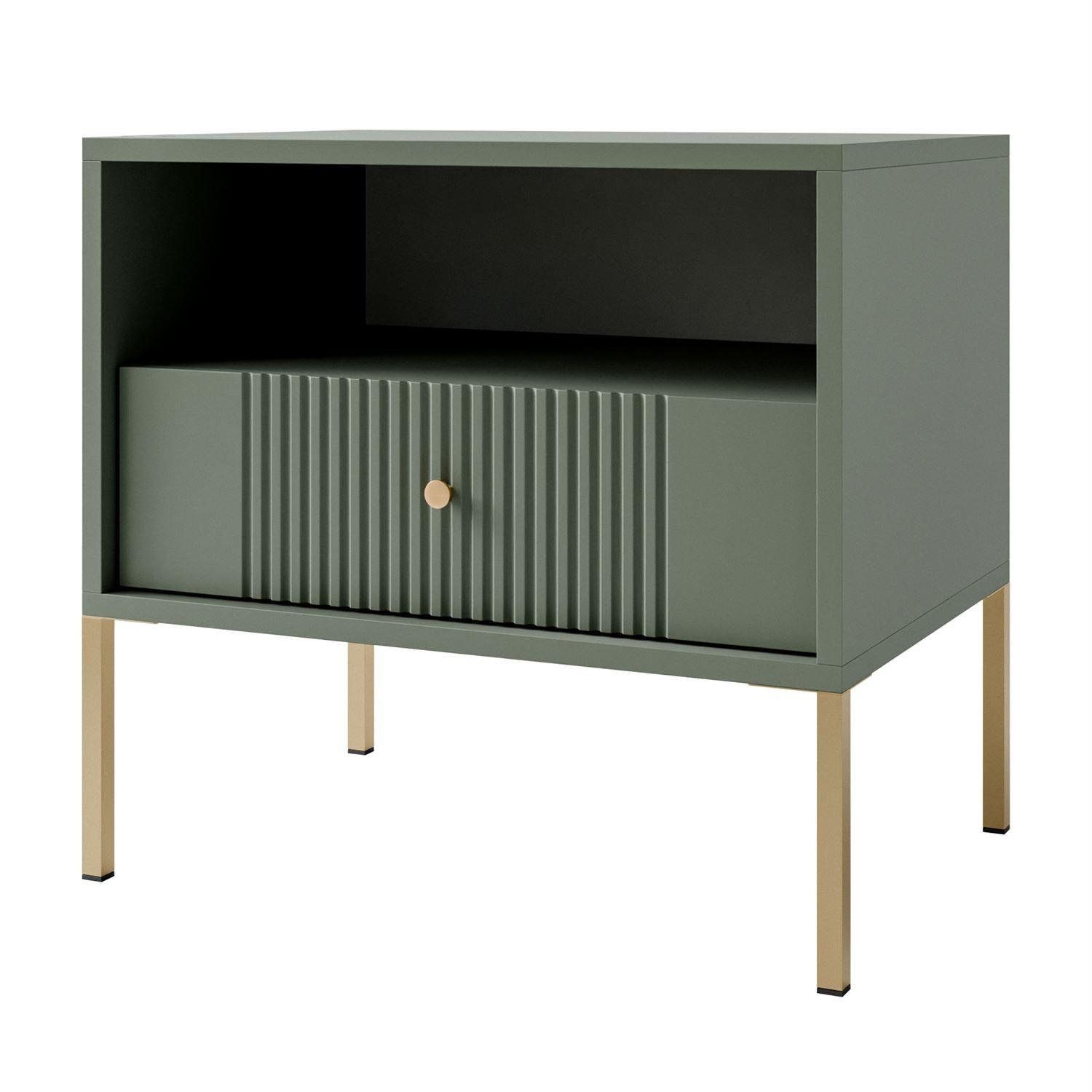 NACHTTISCH VIVALDI mit geriffelter Front - Grün, Holzwerkstoff (54/51/39cm) - Lookway