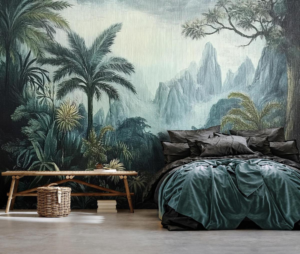 FOTOTAPETE Dschungel Landschaft Tapete Wohnzimmer Schlafzimmer 150x105 - Grün, Papier (150/105cm) - Wallarena