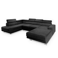WOHNLANDSCHAFT SIENA L-S Schwarz Velours-Stoff mit Schlaffunktion - Silberfarben/Schwarz, Holz/Textil (335/89/190cm) - MASSENO