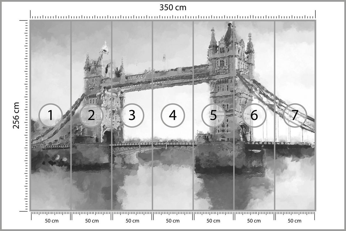 FOTOTAPETE für Wohnzimmer Tower Bridge Vintage Stil 350x256 - Schwarz/Grau, Papier (350/256cm) - Muralo