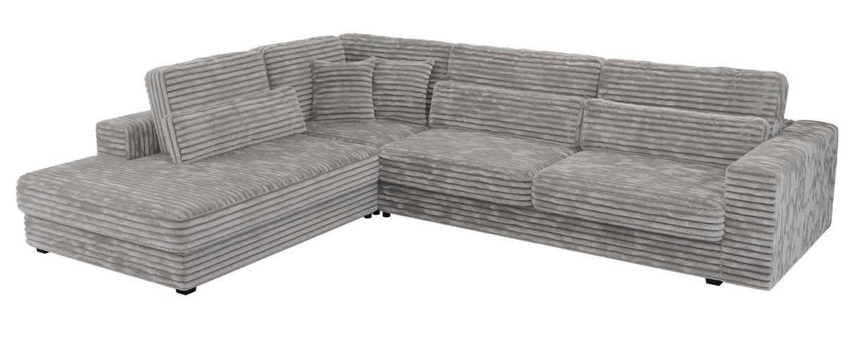 ECKSOFA Savona Hellgrau breiter Cord - links - Hellgrau/Schwarz, Kunststoff/Textil (316/249cm) - MKS
