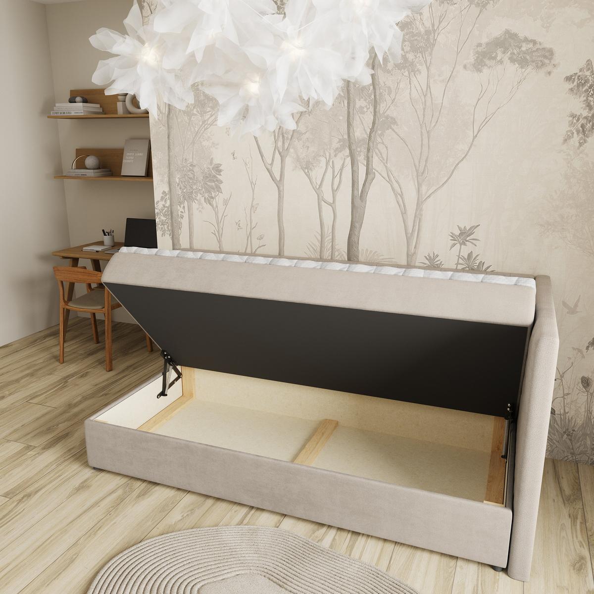 BOXBETT ARIS 80x200 cm mit Matratze und Topper, H2+H3 - Beige - Beige, Holz (80/200cm) - MASSENO