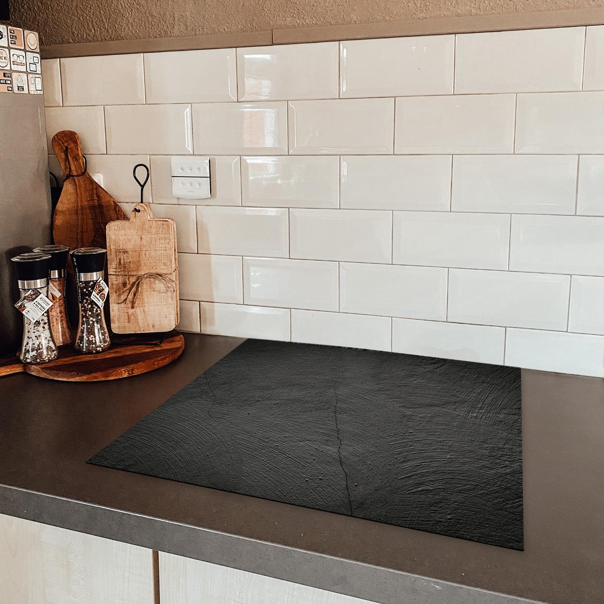 HERDABDECKPLATTE Beton - Schwarz - Industriell Abdeckung Ceranfeld 57.6x51.6 cm - Anthrazit, Kunststoff (57.6/51.6/0.2cm) - MuchoWow