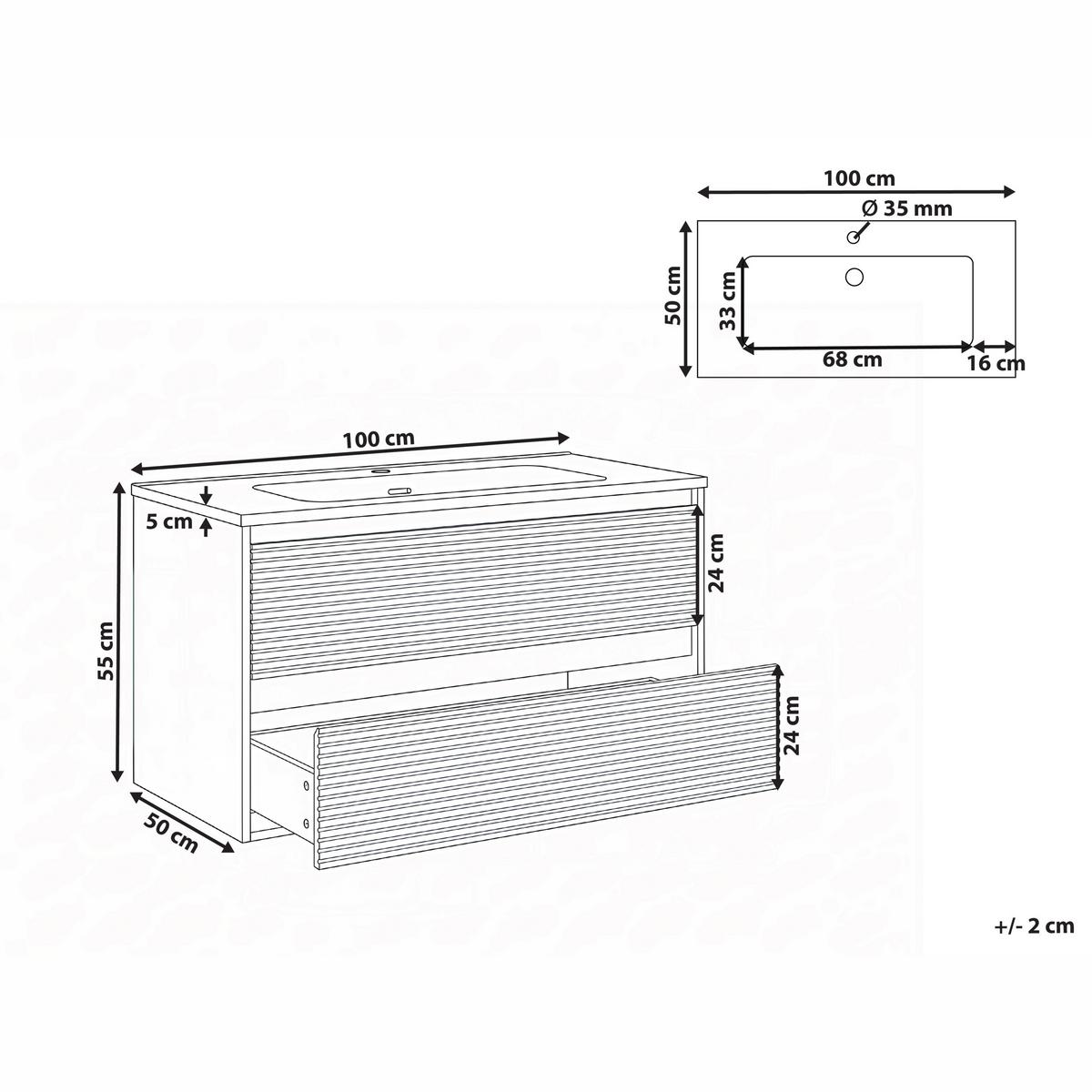 WASCHBECKENUNTERSCHRANK wandmontiertk mit Waschbecken Grau Bahia - Hellgrau, Holzwerkstoff (100/55/110cm) - Beliani