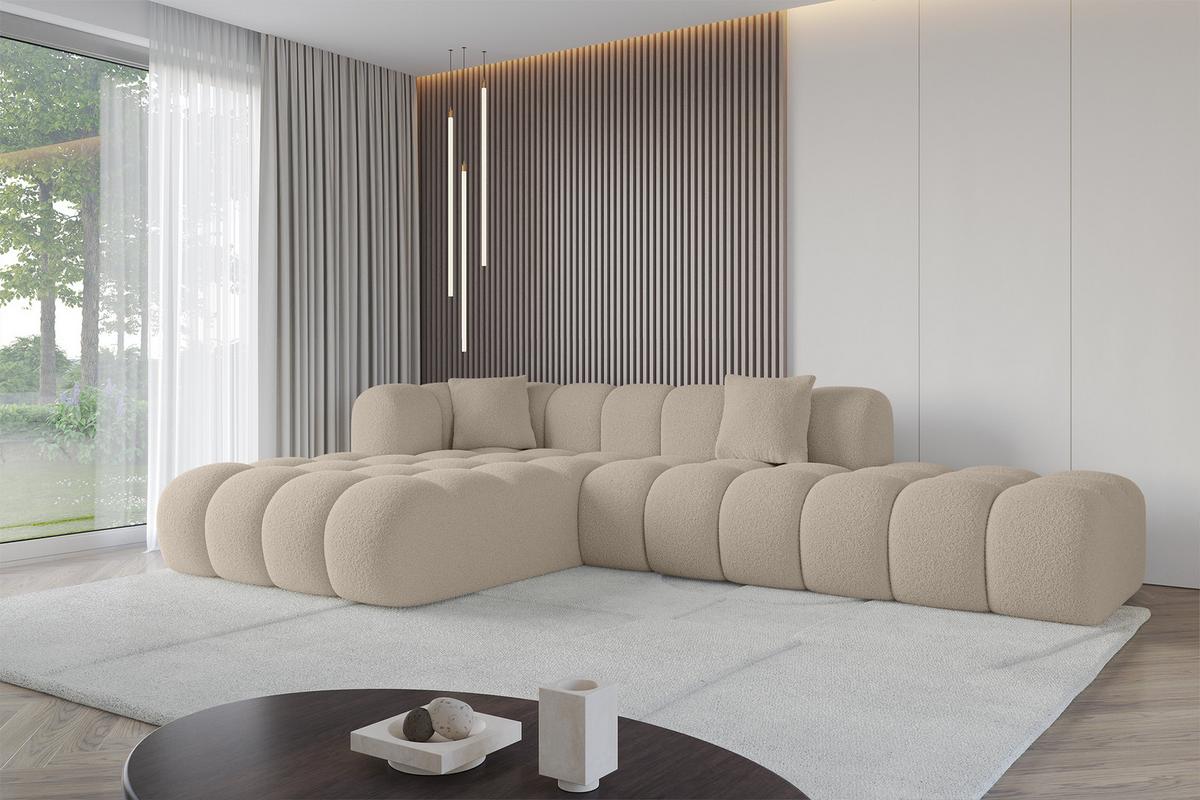 ECKSOFA Ottomane Links OLEA-L2 - 289x176x71 cm Beige - Hellbraun/Schwarz, Holzwerkstoff/Kunststoff (289/176cm)