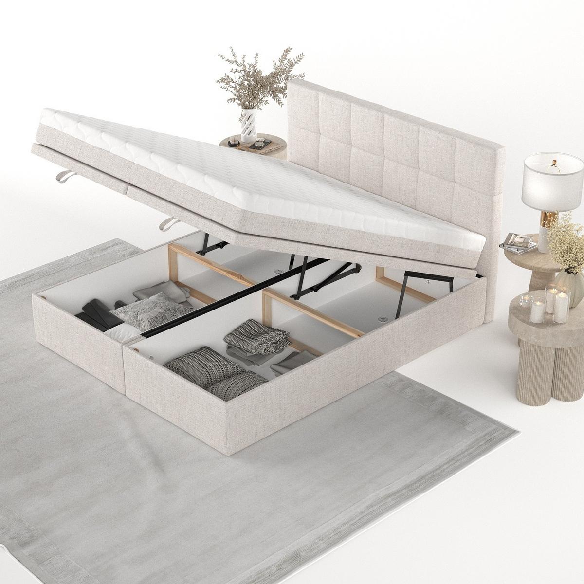 BOXBETT Elano 180/200 cm Hellbeige im Neve Stoff - Sandfarben/Schwarz, Holz/Holzwerkstoff (180/200cm) - AltaBeds