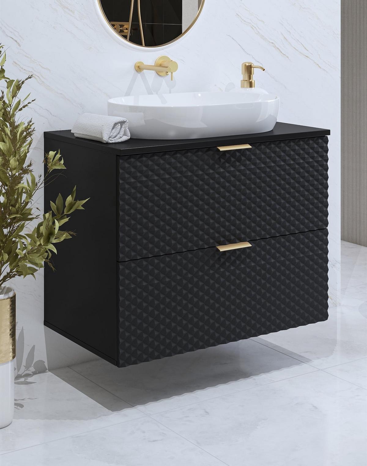 WASCHBECKENUNTERSCHRANK Borneo 2 Schubladen Matt Schwarz - 80 x 49 x 63 cm - Schwarz, Holz (80/63/49cm) - Badplaats
