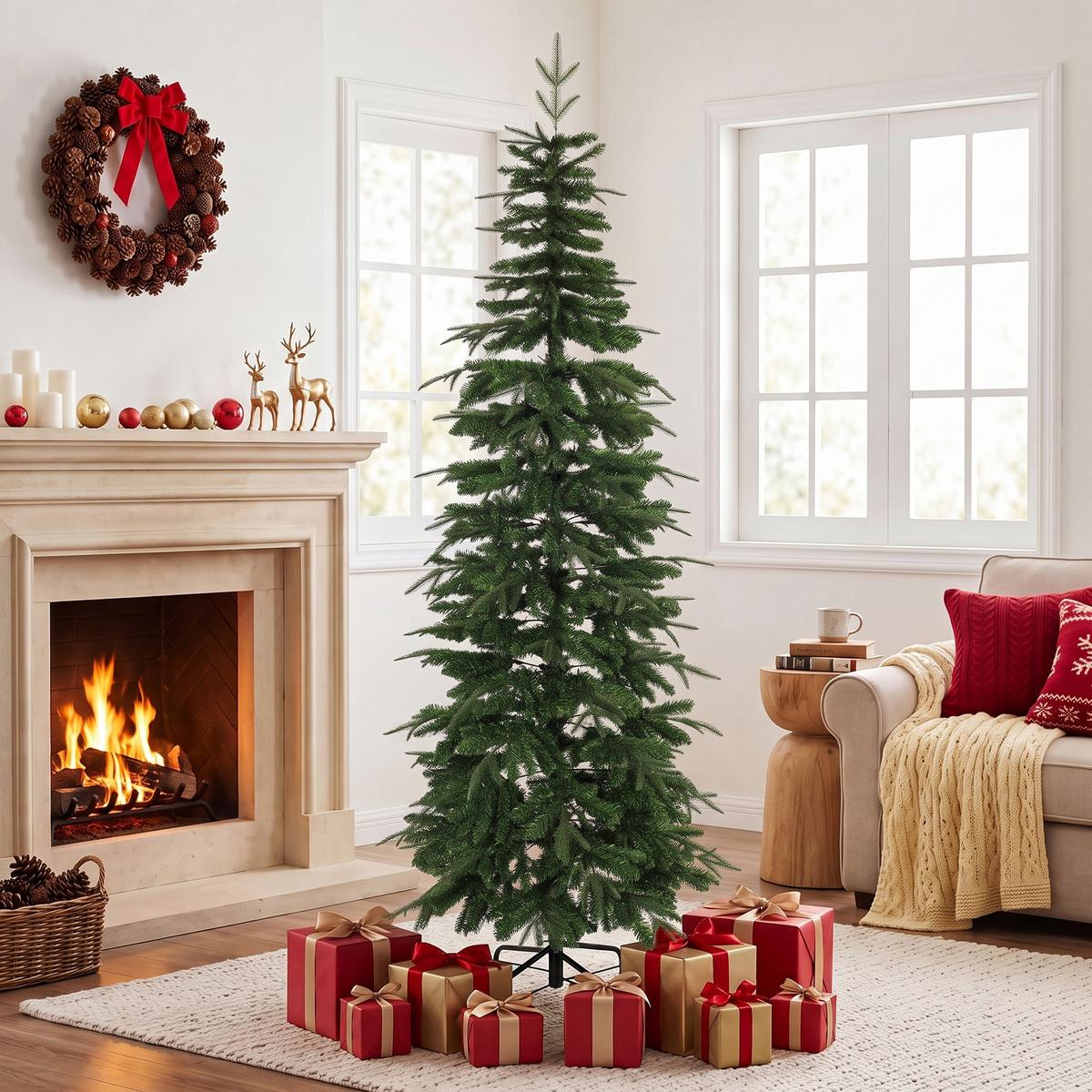KÜNSTLICHER-WEIHNACHTSBAUM PE PVC Grün - Grün, Kunststoff (210cm) - HOMCOM