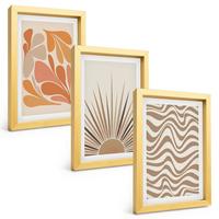 BILDER SET 3er Set - 20x30 cm Goldrahmen - Sonnen-Boho-Pastelltönen - Goldfarben, Kunststoff (20/30cm) - TULUP