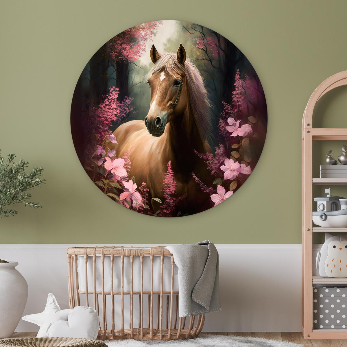 WANDBILD Pferd - Blumen - Rosa - Natur - Wald Deko Groß 150x150 cm - Altrosa, Kunststoff (150/150cm) - MuchoWow