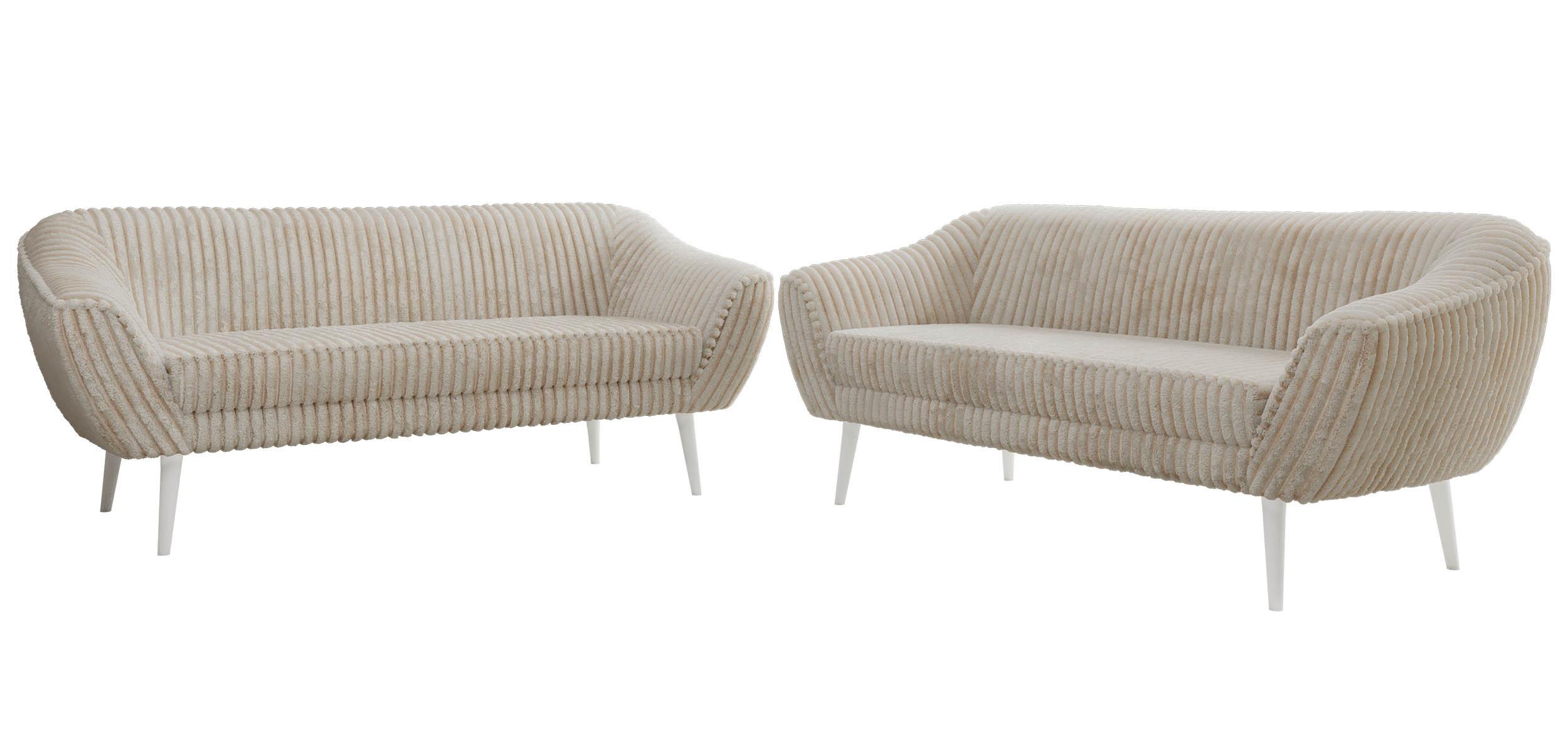 SITZGARNITUR PIRS 3+3 - Beige Cord - Weiße Beine - Beige/Creme, Holzwerkstoff/Textil (180/75/74cm) - MKS