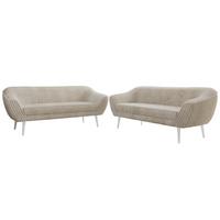 SITZGARNITUR PIRS 3+3 - Beige Cord - Weiße Beine - Beige/Creme, Holzwerkstoff/Textil (180/75/74cm) - MKS
