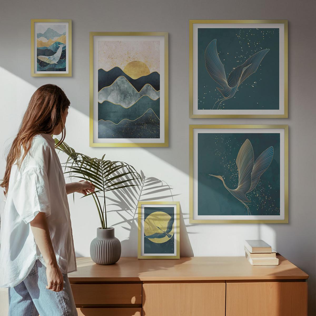 BILDER SET 5er Set - 50x50 cm & 20x30 cm & 40x60 cm Goldrahmen - Familie, Liebe, Wärme, Zuhause - Goldfarben, Kunststoff (40/60cm) - TULUP