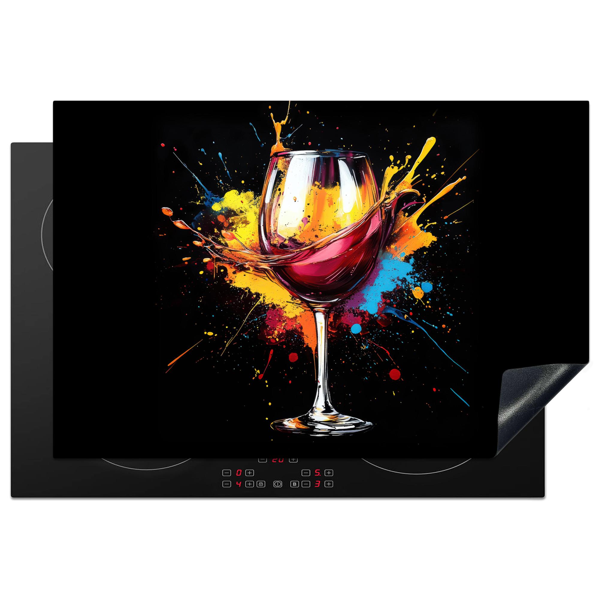 HERDABDECKPLATTE Wein - Glas - Graffiti - Getränk - Rot - Farbe Induktionsmatte 77x51 cm - Weinrot, Kunststoff (77/51/0.2cm) - MuchoWow