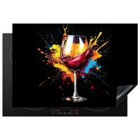 HERDABDECKPLATTE Wein - Glas - Graffiti - Getränk - Rot - Farbe Induktionsmatte 77x51 cm - Weinrot, Kunststoff (77/51/0.2cm) - MuchoWow