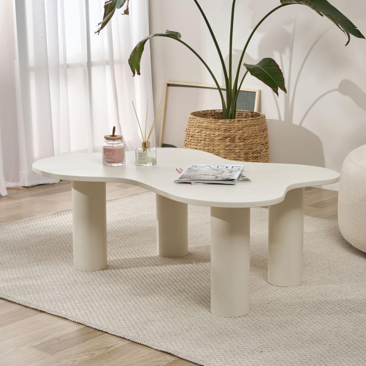 COUCHTISCH mit organisch geformter Cremeplatte 70/110/40 cm - Weiß, Holzwerkstoff (48/70/40cm) - Calicosy