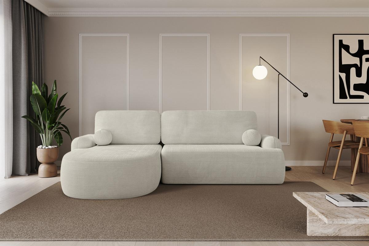 ECKSOFA mit Schlaffunktion und Bettkasten LIRA-L - 264x172x89 Hellgrau - Creme, Holzwerkstoff/Textil (264/172cm) - ALTDECOR