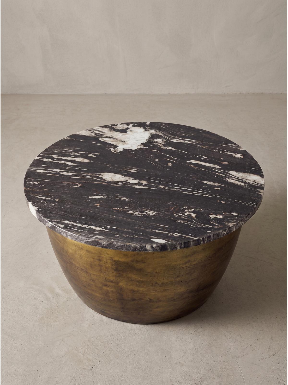 COUCHTISCH HAVEL, Marmor, handgefertigt, Schwarz-Gold, Ø 60 x 34 cm - Goldfarben, Stein/Metall (60/60/34cm) - KADIMA DESIGN