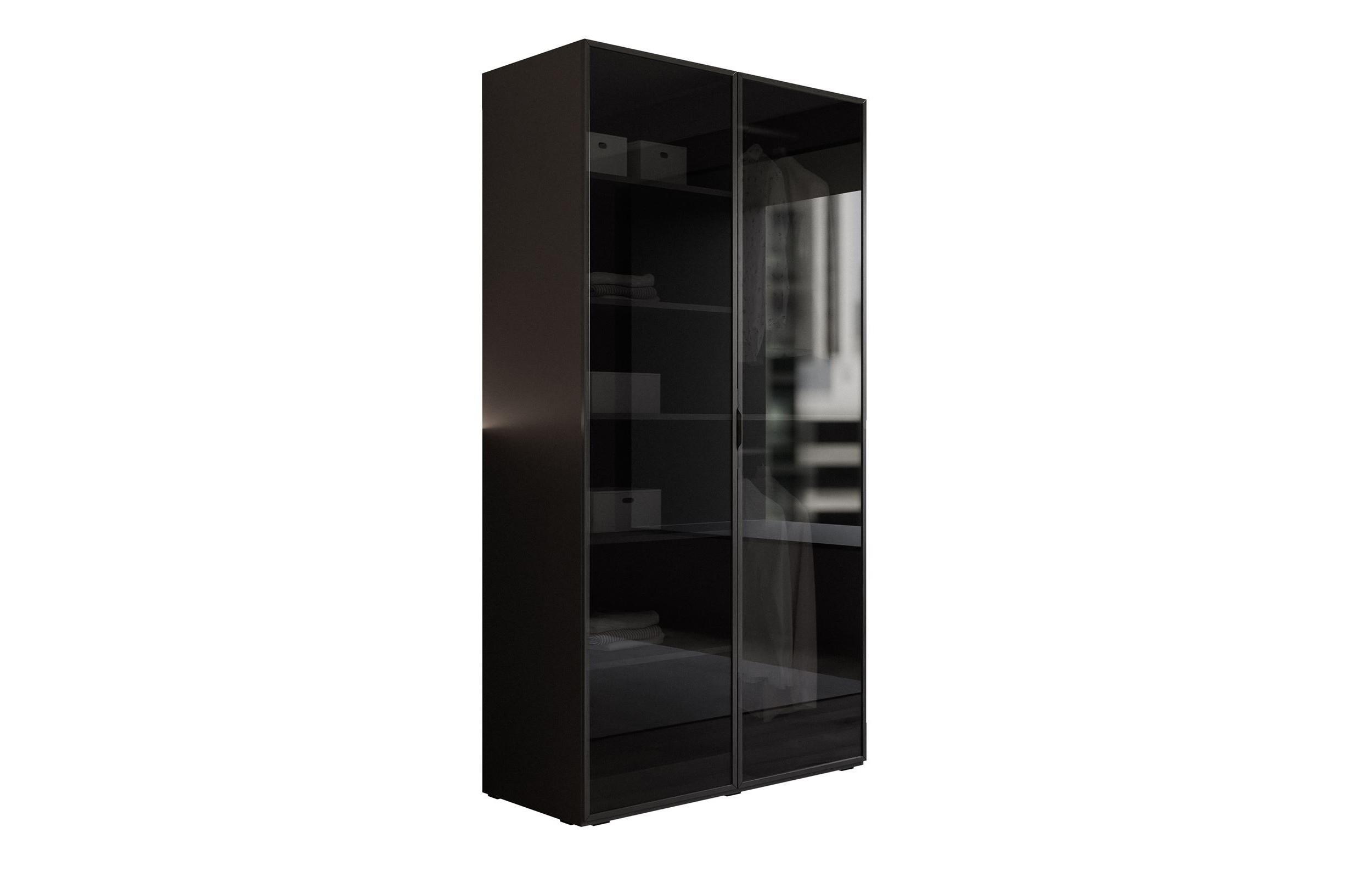 KLEIDERSCHRANK SANDBOX MODERN 100 101/49/200 cm Schwarzgraphit / schwarzes Glas ohne LED 4 Zusatzböden - Schwarz, Holzwerkstoff/Kunststoff (101/200/49cm) - Lookway
