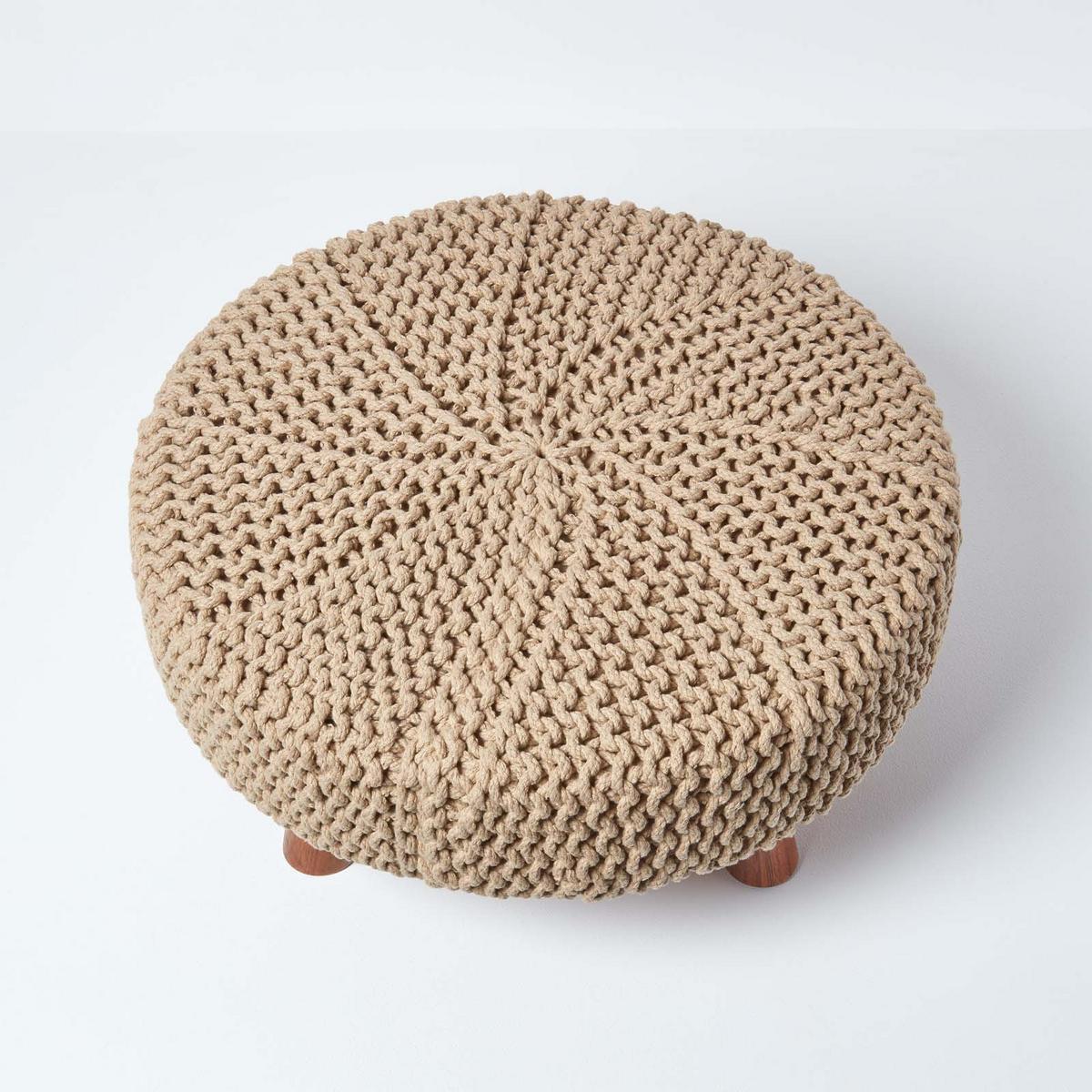 STRICK-HOCKER natur, rund 62/62/30 cm - Naturfarben, Textil (62/30/62cm) - Homescapes