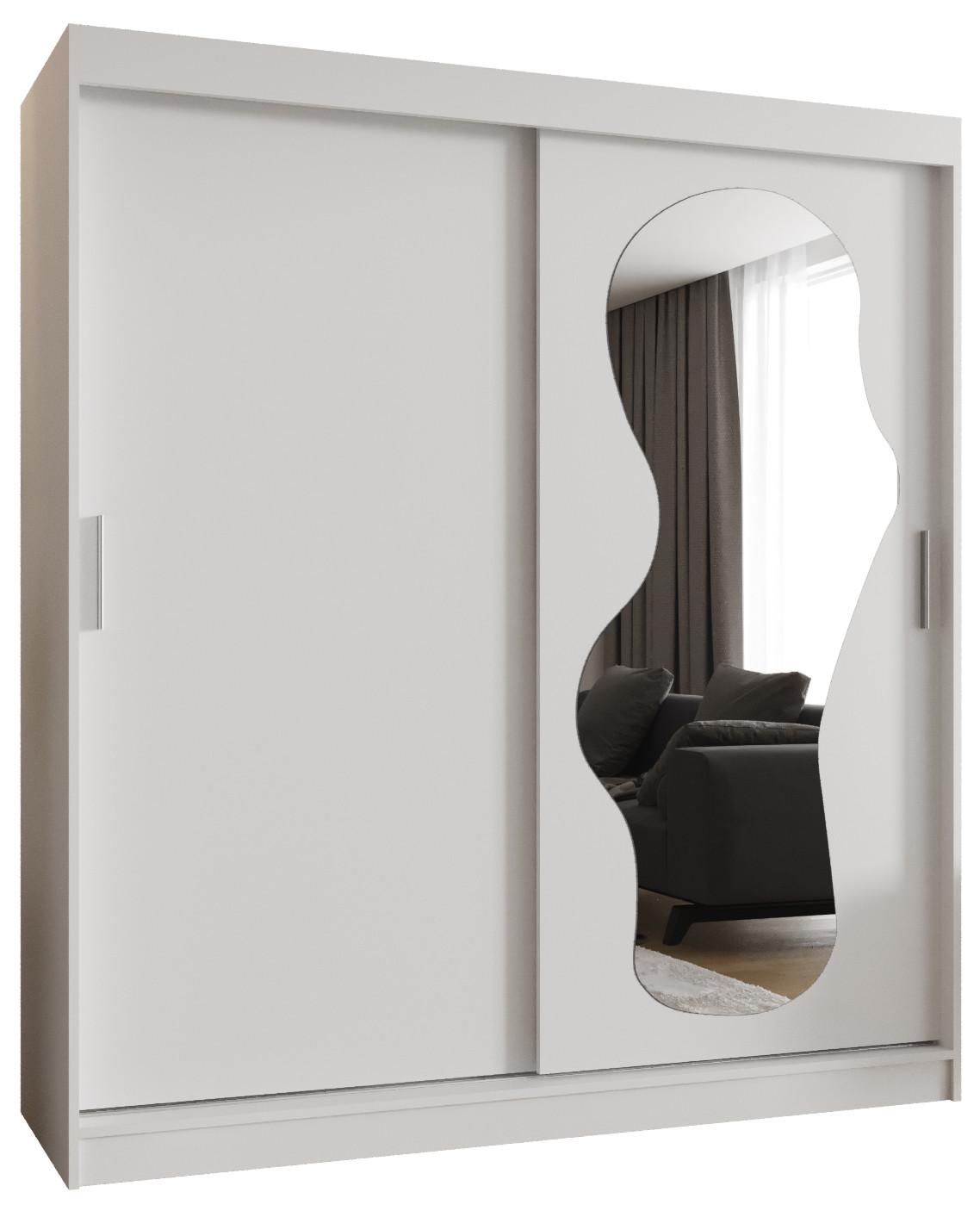 SCHIEBETÜRENSCHRANK mit Spiegel ULTRA 200/180/62 2-türig - Silberfarben/Weiß, Holz (180/200/62cm) - MÖBEL KRYSPOL