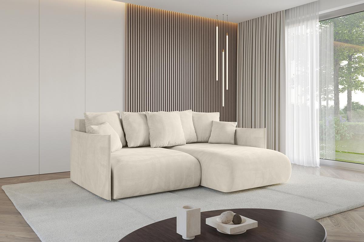 ECKSOFA Ottomane rechts ONESK-L 216x177x72 Ecru Velours - Ecru, Holzwerkstoff/Kunststoff (177/216cm) - ALTDECOR