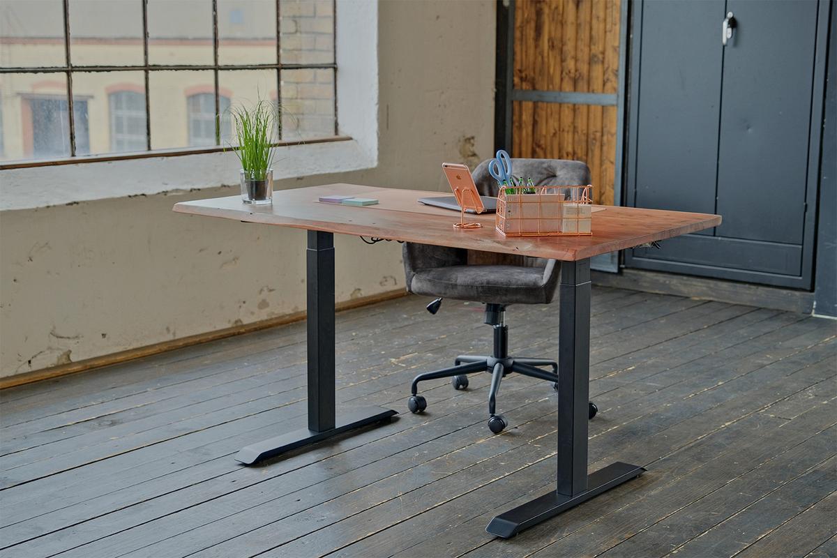 SCHREIBTISCH LORA elektrisch höhenverstellbar Nussbaum Dekor Akazie - Nussbaumfarben/Schwarz, Holz (90/180/72cm) - KAWOLA