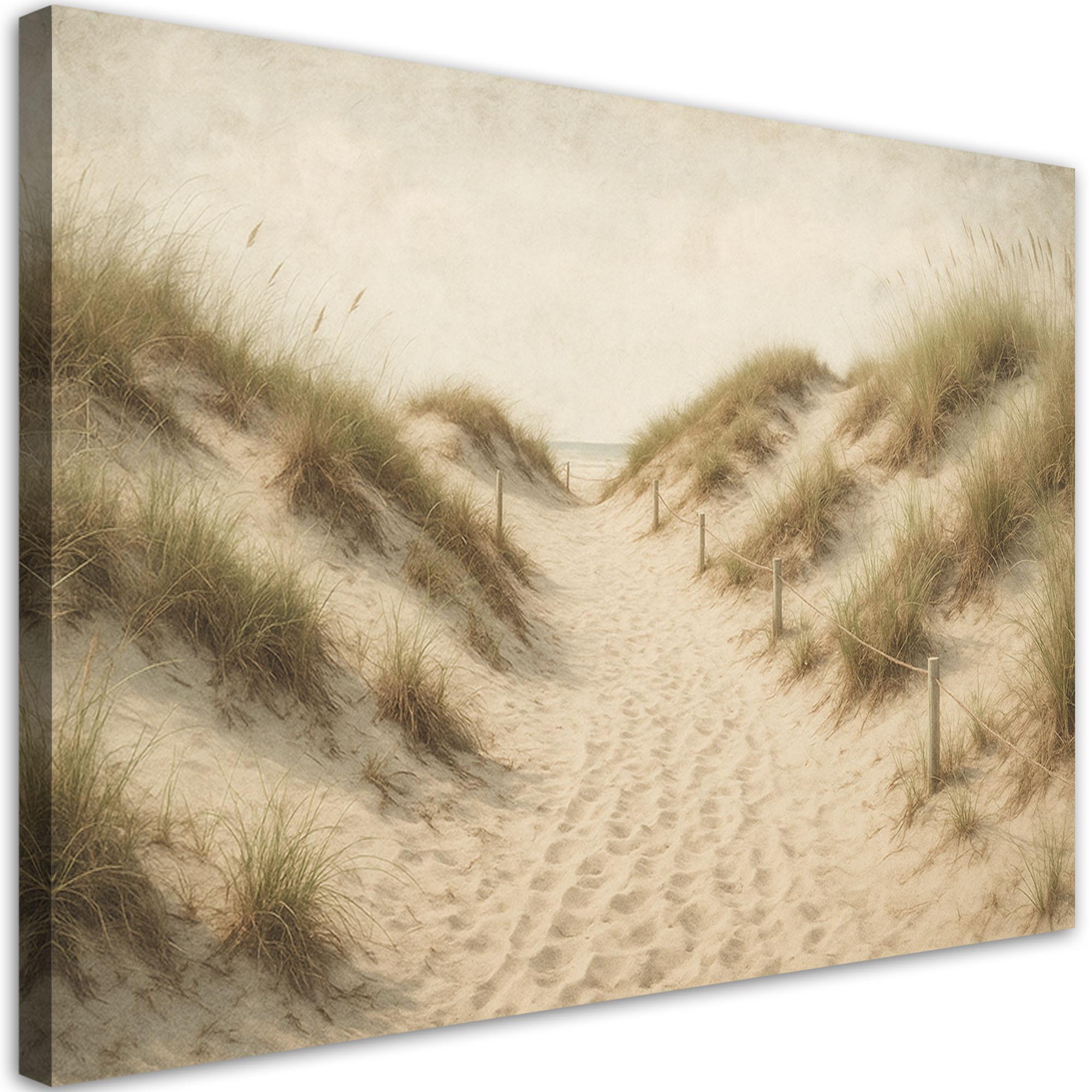 LEINWANDBILD Strand Dünen im Shabby Chic Stil 90x60cm - Beige, Textil (90/60cm) - Feeby