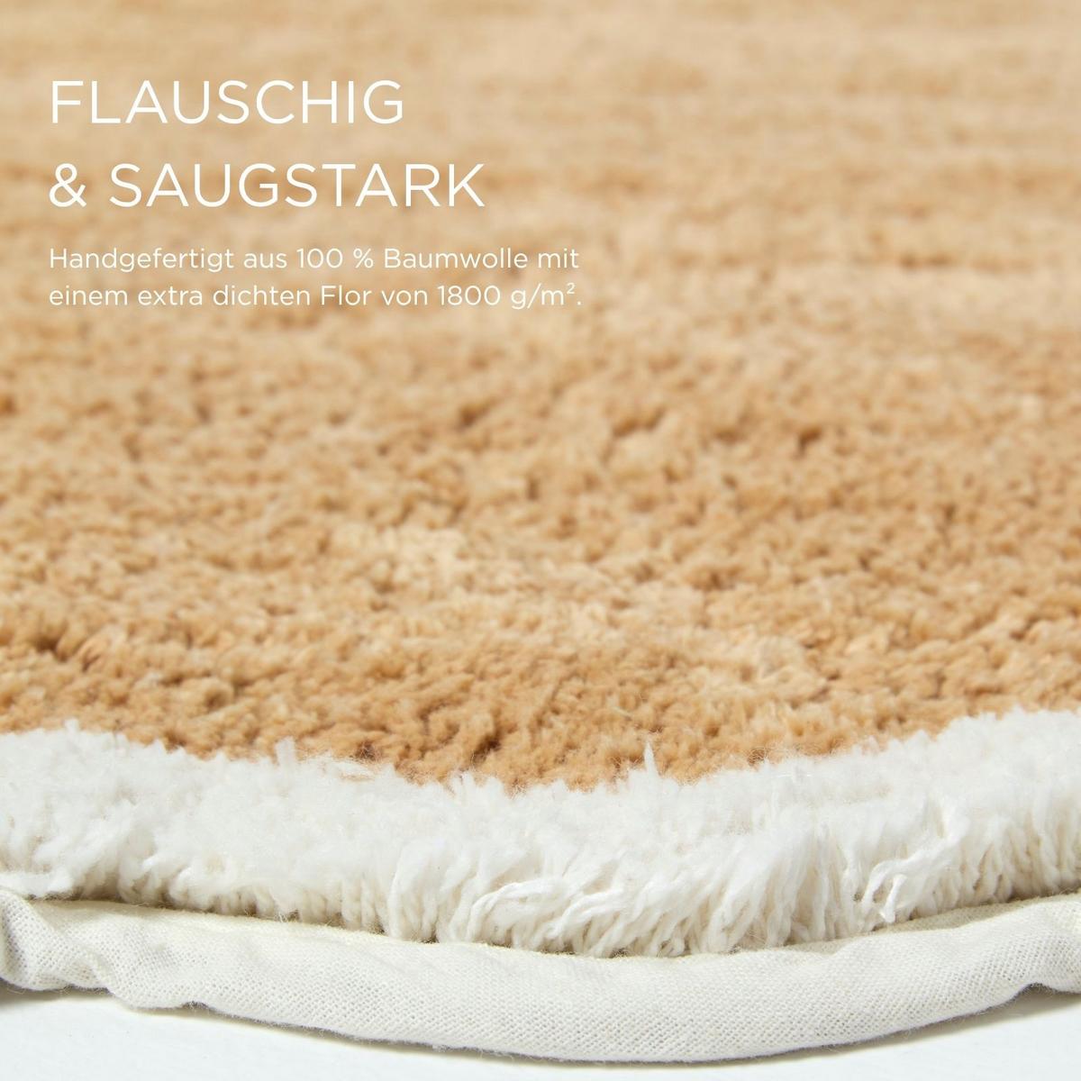 BADTEPPICH Wellenrand 50/80 cm, 100 % Baumwolle - Beige, Textil (50/80cm) - Homescapes