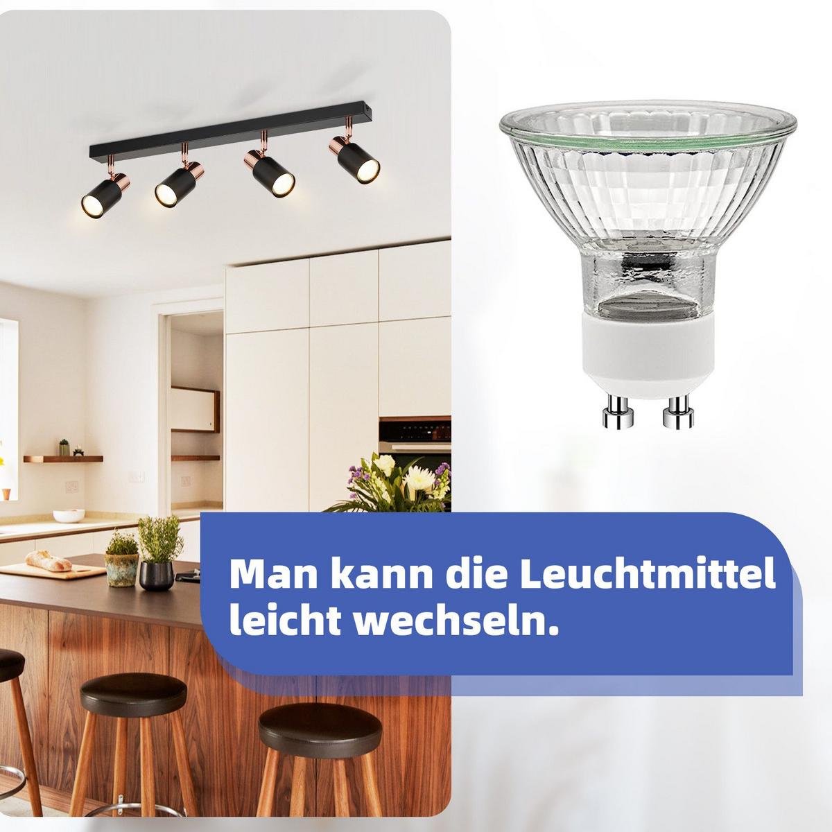 DECKENSTRAHLER Altenburg 4-flammig 62/14/12 cm - Schwarz, Metall (62/14/12cm) - Nettlife