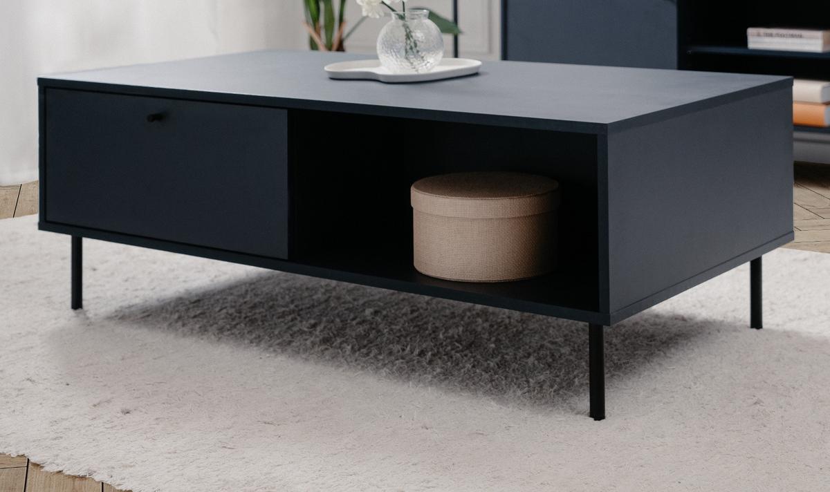 COUCHTISCH blau 110 cm, Wohnzimmertisch mit Stauraum - Blau/Schwarz, Holzwerkstoff/Metall (110/60/40cm) - Furn.Design