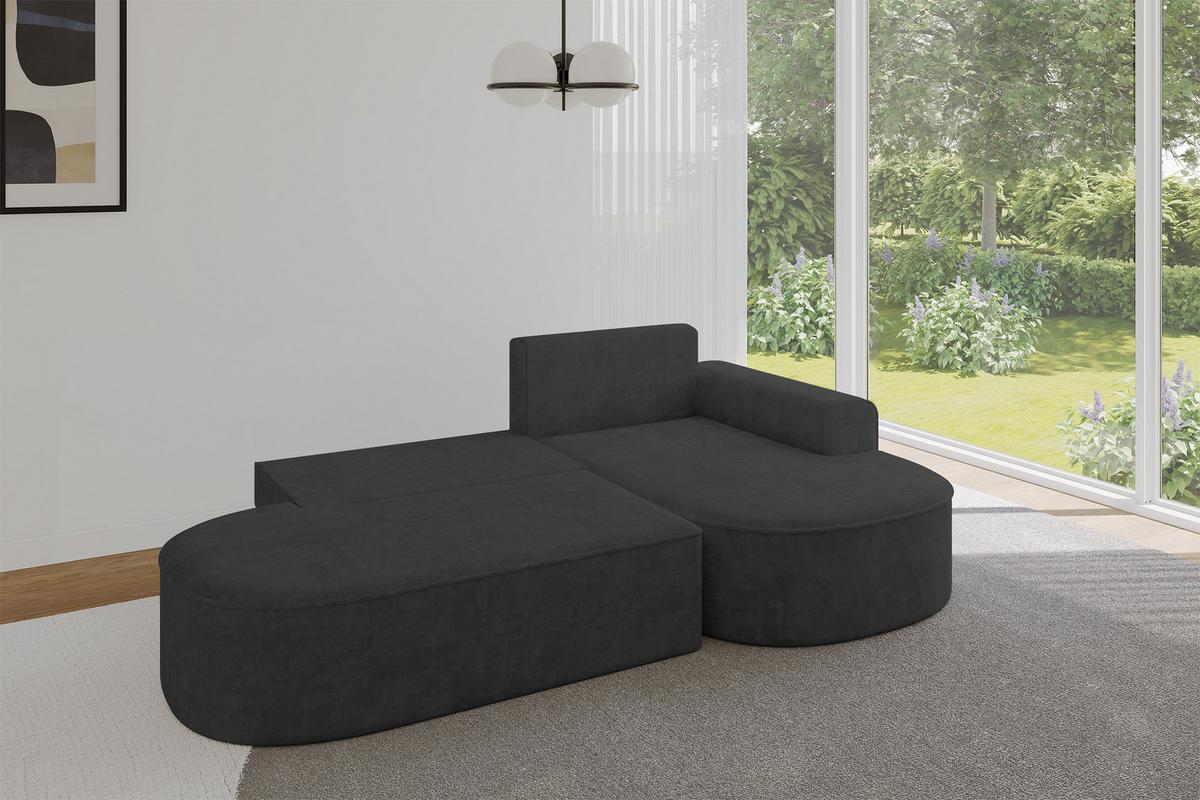 ECKSOFA mit Schlaffunktion und Bettkasten Ottomane Rechts MARI-L1-S - 283x167x73 cm Dunkelgrau Velours - Dunkelgrau/Schwarz, Holzwerkstoff/Kunststoff (167/283cm) - ALTDECOR