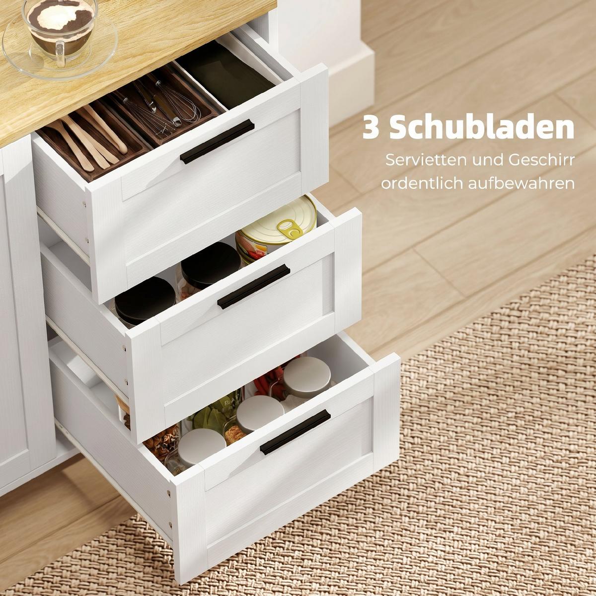 SIDEBOARD Spanplatte Weiß - Schwarz/Weiß, Holzwerkstoff/Metall (38/76/120cm) - HOMCOM
