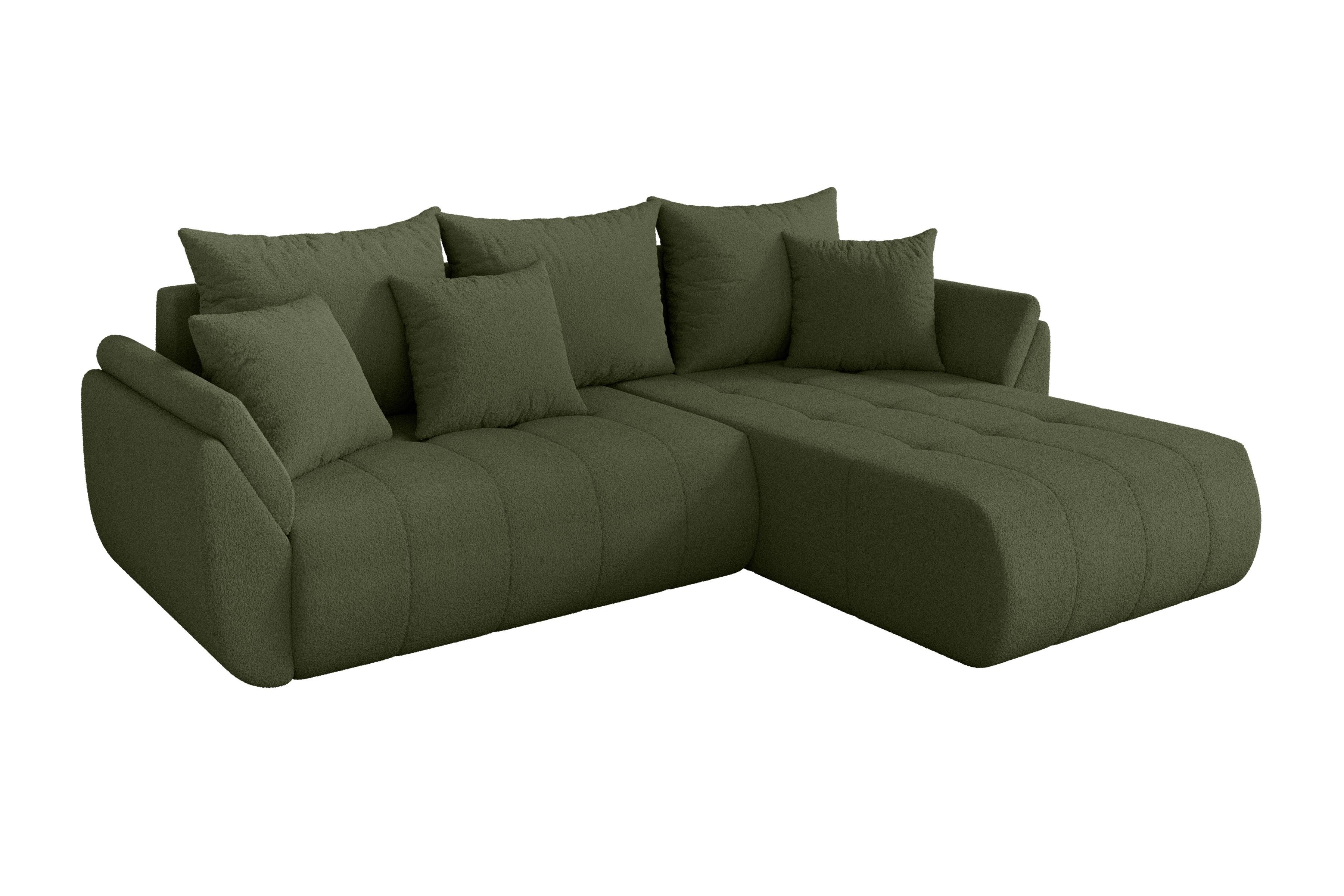 ECKSOFA mit Schlaffunktion Ottomane Rechts TOKO-L 277x194x86 Grün Bouclé - Schwarz/Olivgrün, Holzwerkstoff/Kunststoff (277/194cm) - ALTDECOR