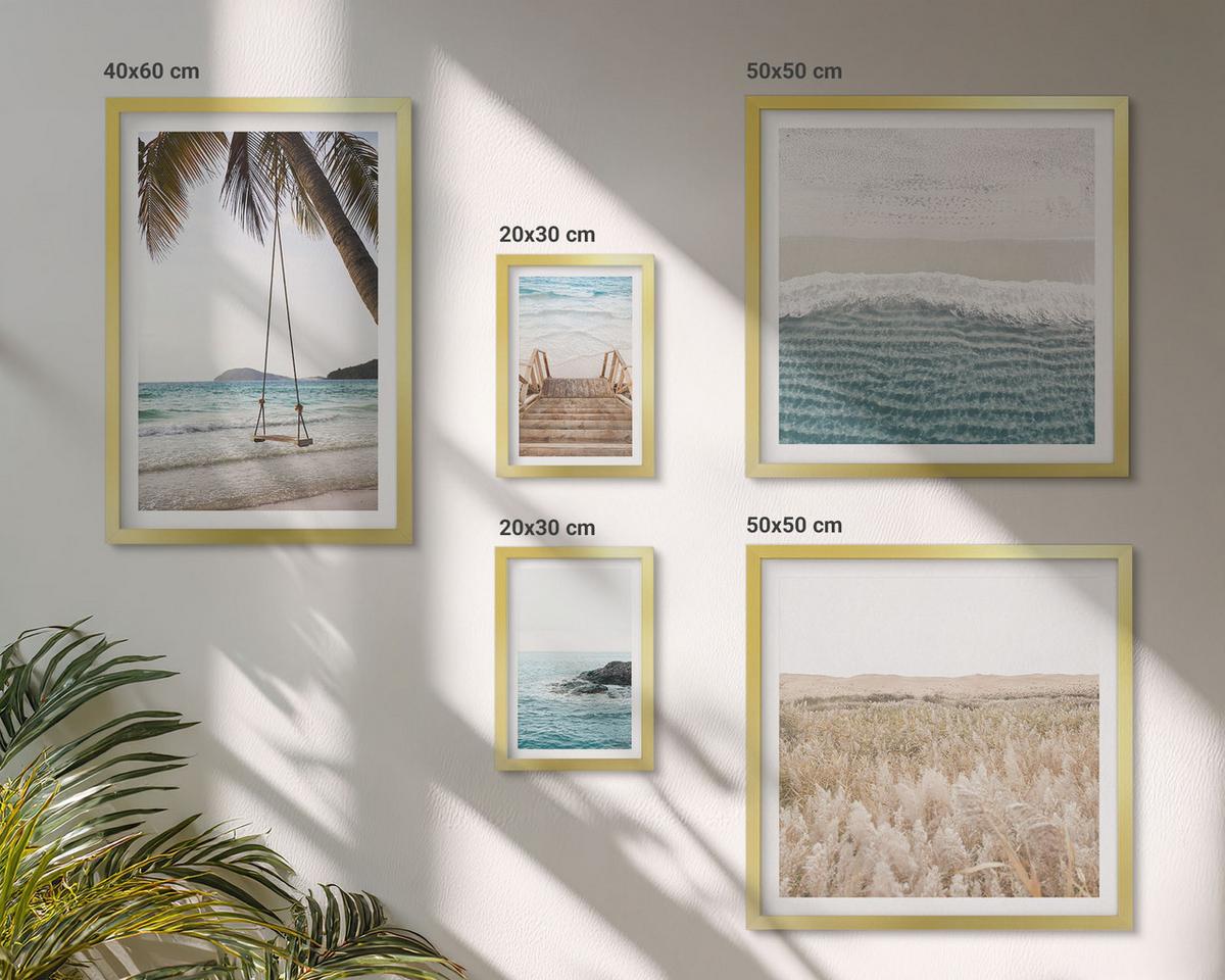 BILDER SET 5er Set - 50x50 cm & 20x30 cm & 40x60 cm Goldrahmen - Treppe, Strand, Meerblick, Schaukel - Goldfarben, Kunststoff (40/60cm) - TULUP