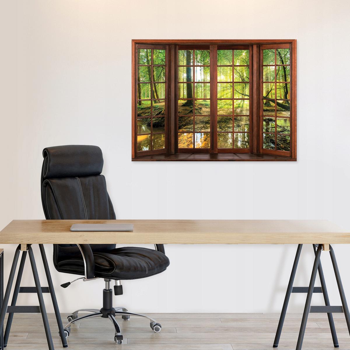 LEINWANDBILD 3D-Fenster Wald Grün 60x40 cm - Multicolor, Holzwerkstoff (60/40cm) - Wallarena