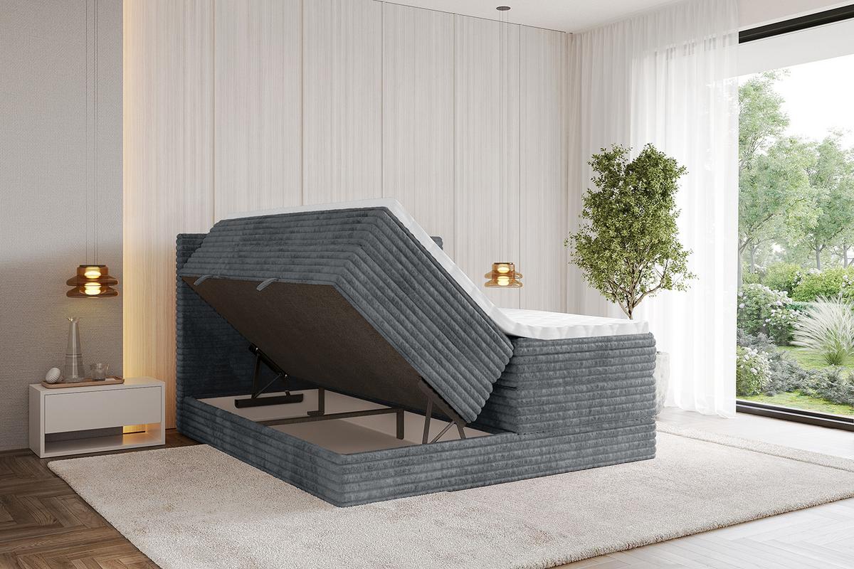 BOXSPRINGBETT mit Matratze H3|H4 und Lattenrost - TOLO KING-v1 120x200 Cord - Dunkelgrau - Dunkelgrau, Holzwerkstoff (120/200cm)