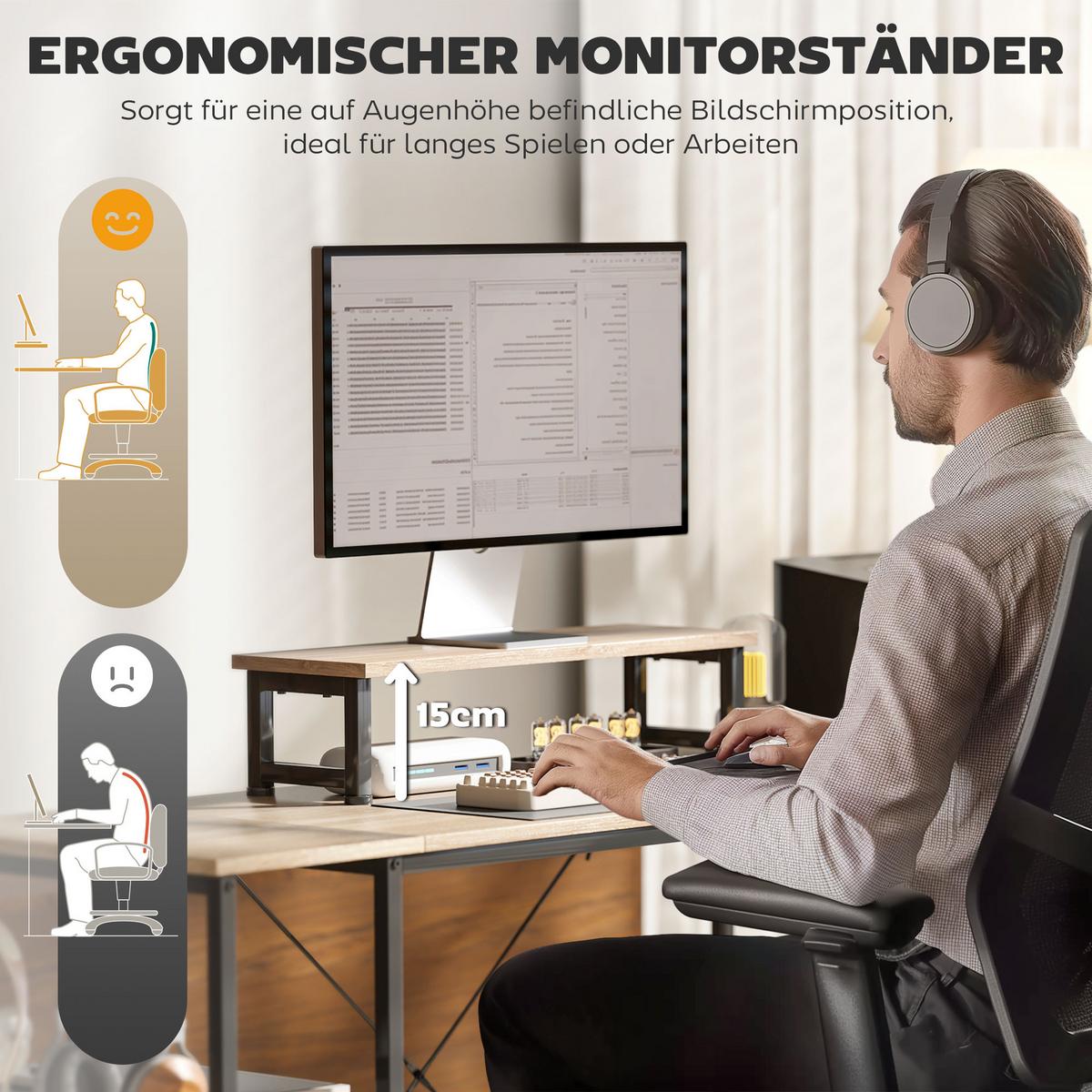 ECKSCHREIBTISCH aus Spanplatte Stahl Naturholz - Naturfarben, Holzwerkstoff (168/120/90cm) - HOMCOM
