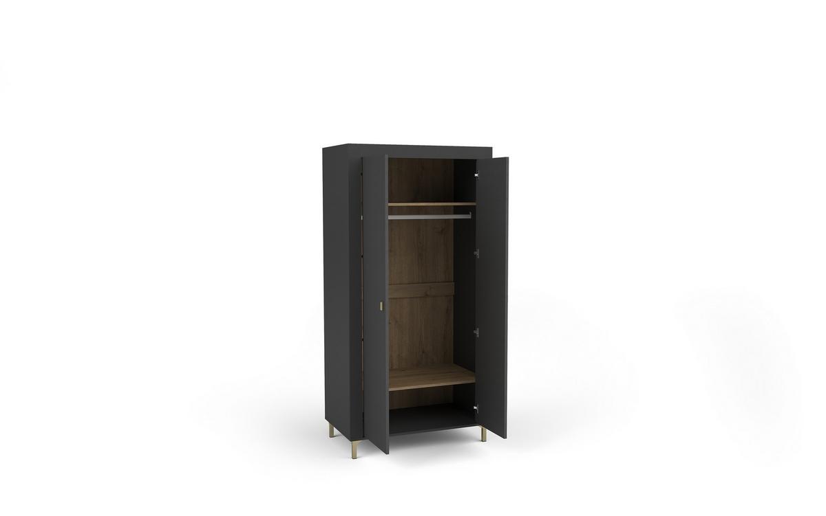 DREHTÜRENSCHRANK ZELOS 96,9/193,6/56cm 2-türig Schwarz - Schwarz, Holzwerkstoff (96.9/193.6/56cm) - MASSENO
