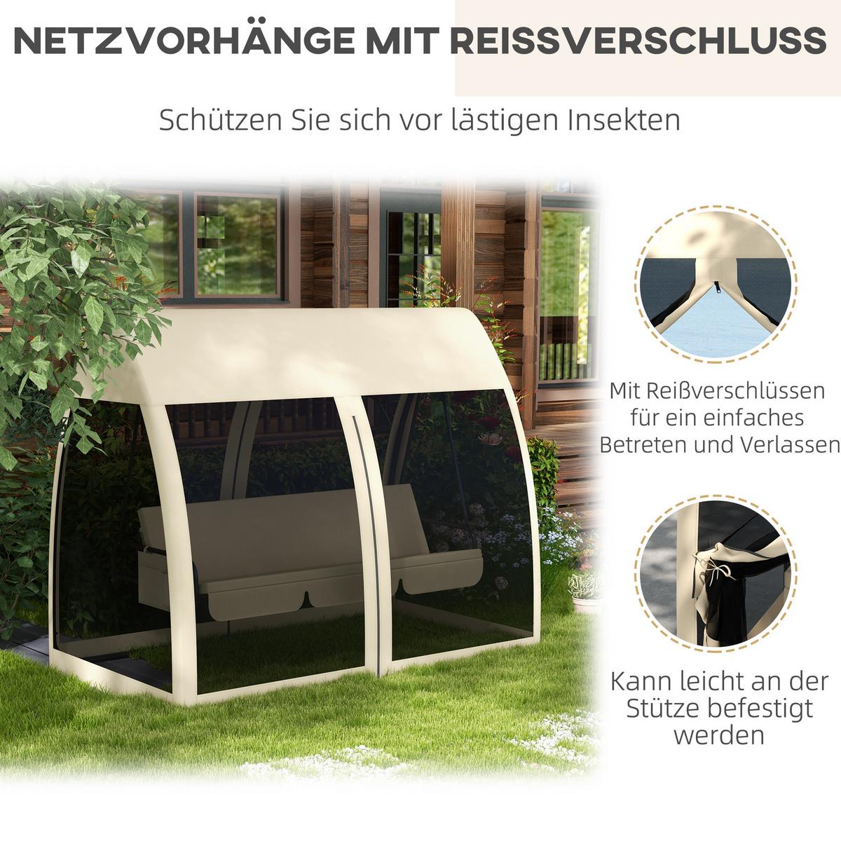 HOLLYWOODSCHAUKEL mit Liegefunktion 3-Sitzer - Beige, Metall (140/197/240cm) - Outsunny