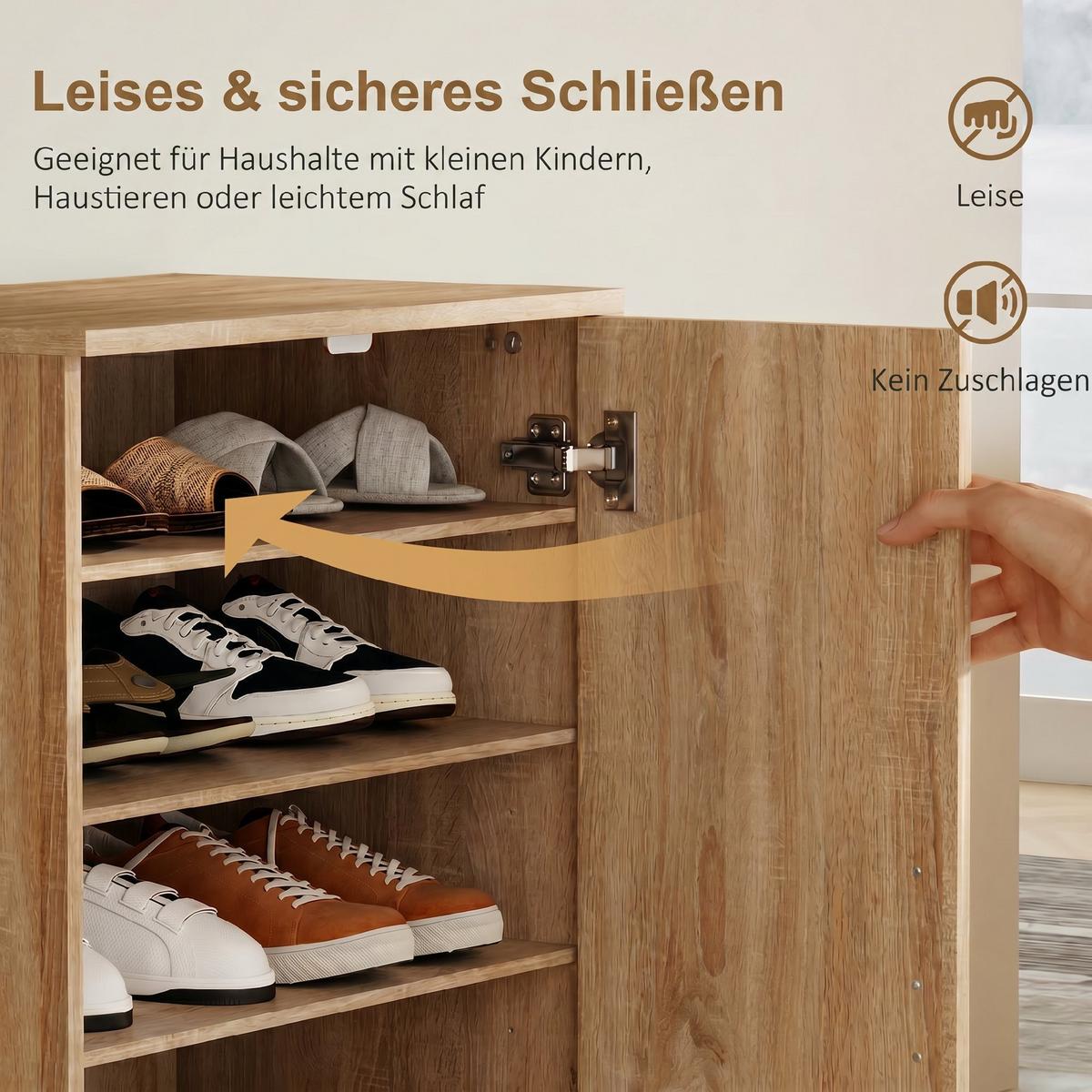 SCHUHSCHRANK Spanplatte Naturholz - Alufarben/Naturfarben, Holzwerkstoff/Metall (55/108/35cm) - HOMCOM